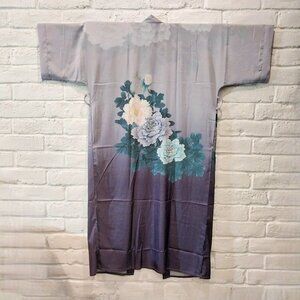 Prodesign Kimono Robe Women S M L Purple Floral Satin Sleepwear Cover-Up No Belt